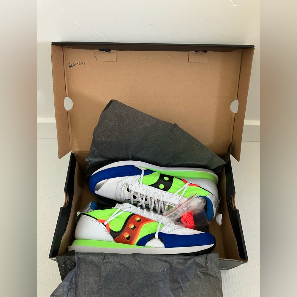 Saucony White Blue Neon Green Sneakers